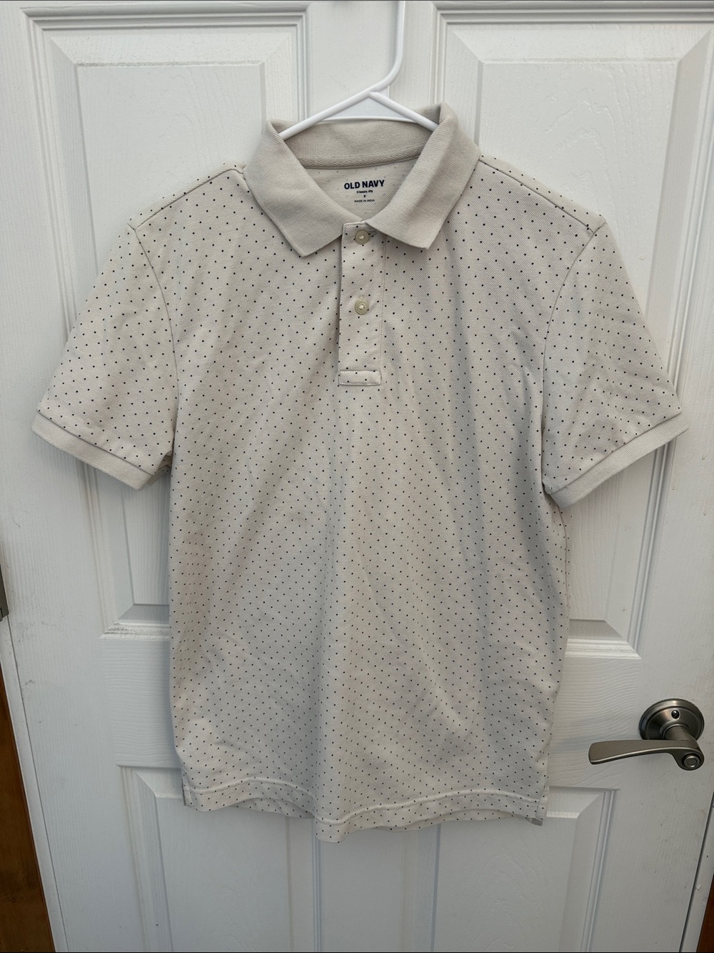 Old Navy Men's Cream Polo with Tiny Black Dot Print